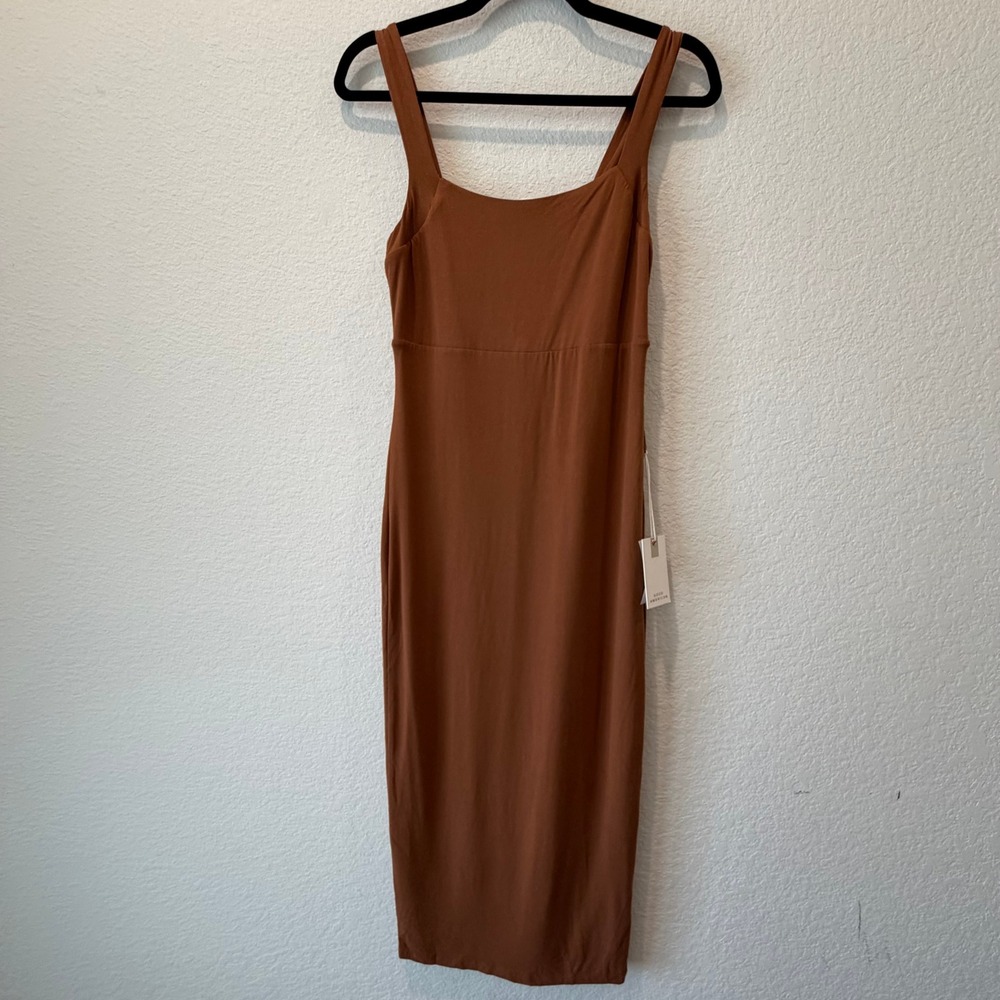 Good American Brown Square Neck Midi Bodycon Dress Size 1 NEW
